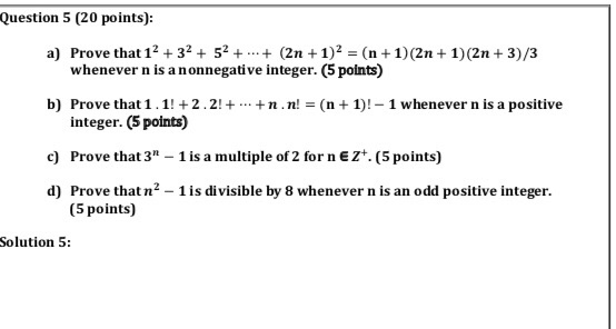 Solved Question 5 (20 points): a) Prove that 12 + 32 + 52 + | Chegg.com