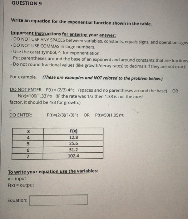 Solved QUESTIONS Write an equation for the exponential | Chegg.com