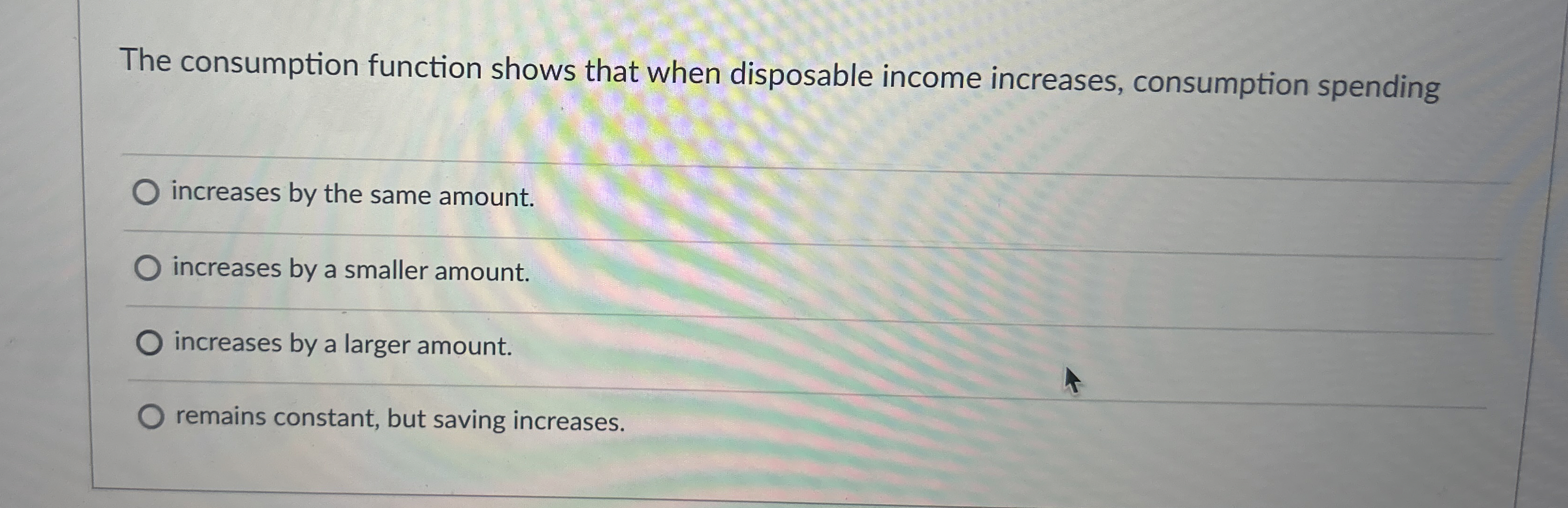 Solved The consumption function shows that when disposable | Chegg.com