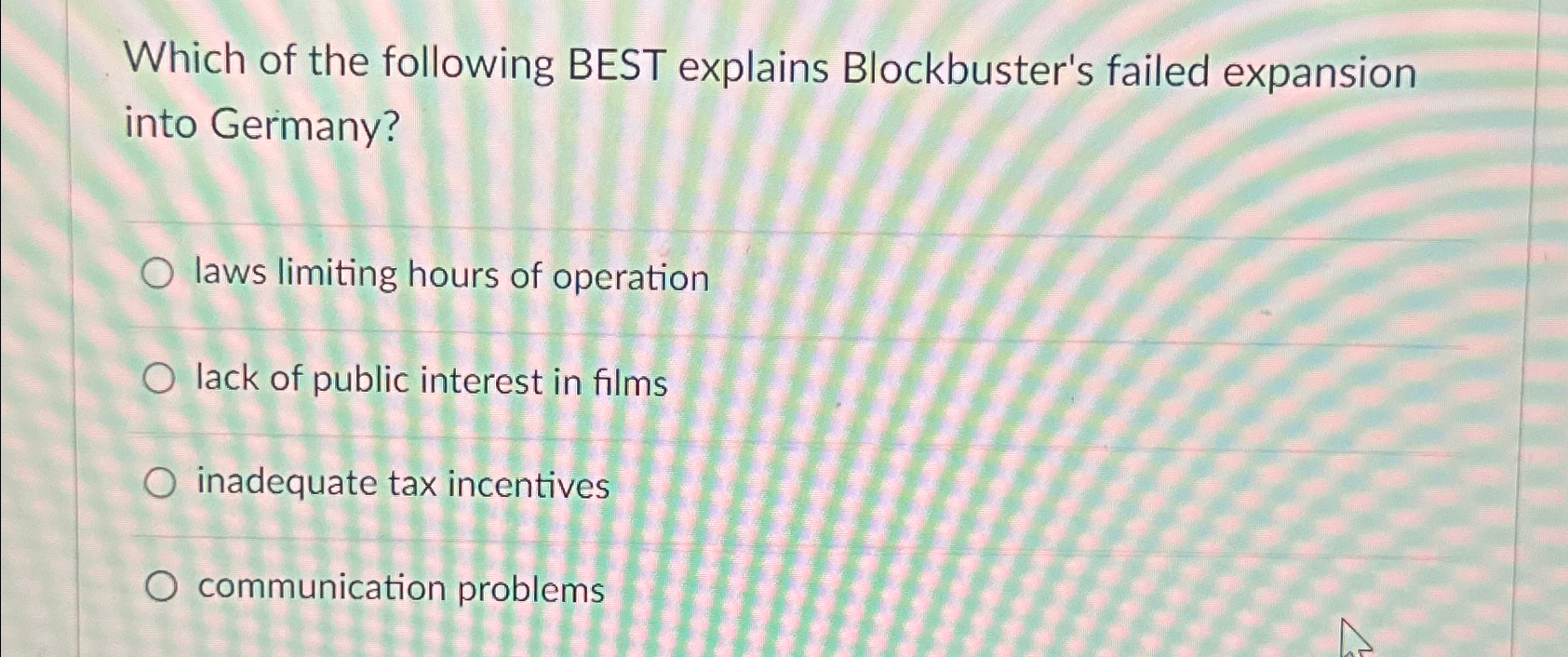 Solved Which of the following BEST explains Blockbuster's | Chegg.com