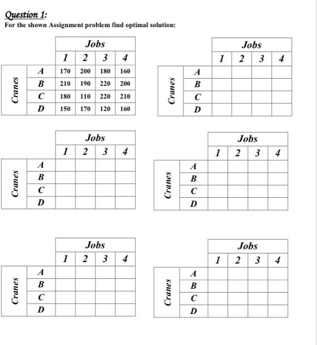 Solved Question 1: For the shown Assignment problem find | Chegg.com