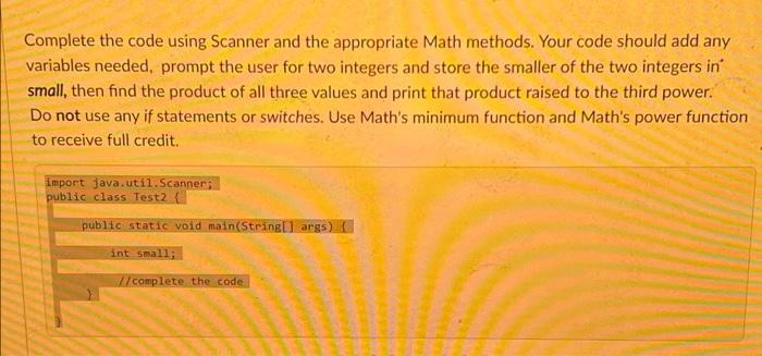 Solved Complete the code using Scanner and the appropriate | Chegg.com