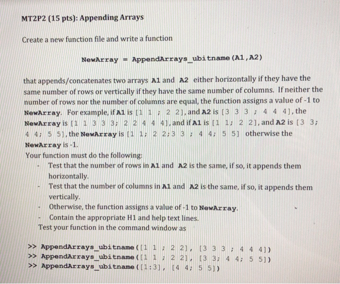 Solved MT2P2 (15 pts): Appending Arrays Create a new | Chegg.com