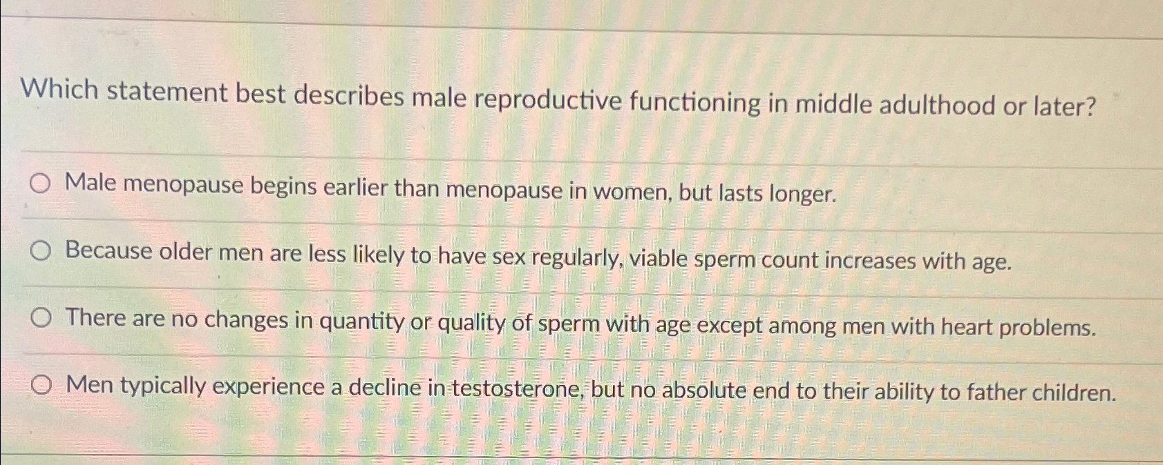 Solved Which statement best describes male reproductive | Chegg.com