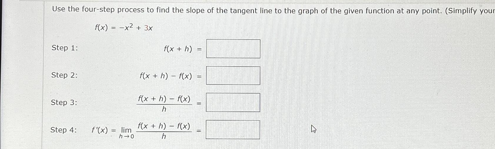 Solved Use the four-step process to find the slope of the | Chegg.com