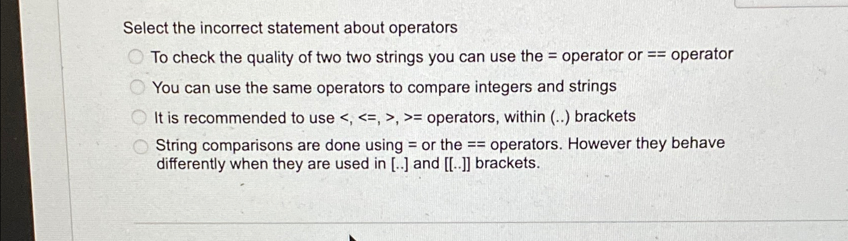 Solved Select the incorrect statement about operatorsTo | Chegg.com