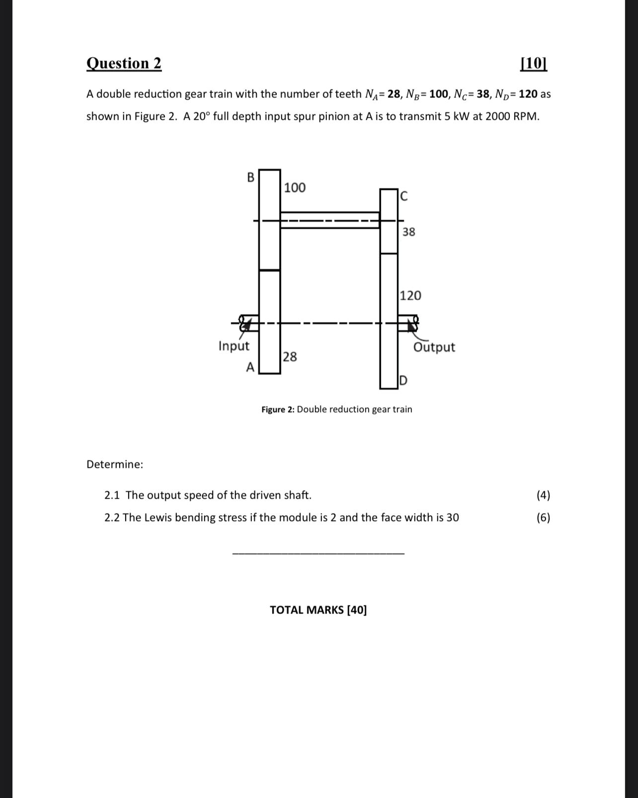 Solved Question 2 10A double reduction gear train with the | Chegg.com