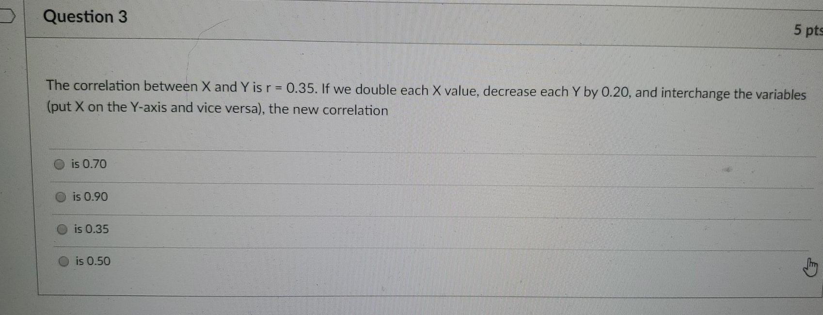 Solved Question 3 5 pts The correlation between X and Y is r | Chegg.com