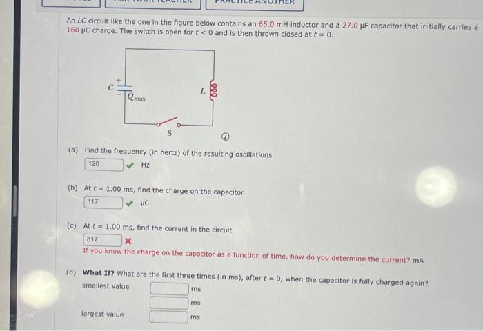 Solved An LC circuit like the one in the figure below | Chegg.com