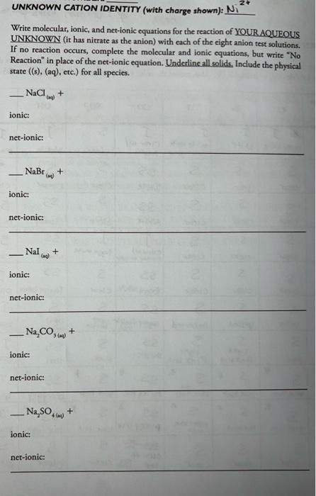 Solved Write Molecular Ionic And Net Ionic Equations For