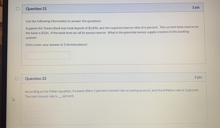 Solved 2 pts Question 31 U Use the following information to | Chegg.com
