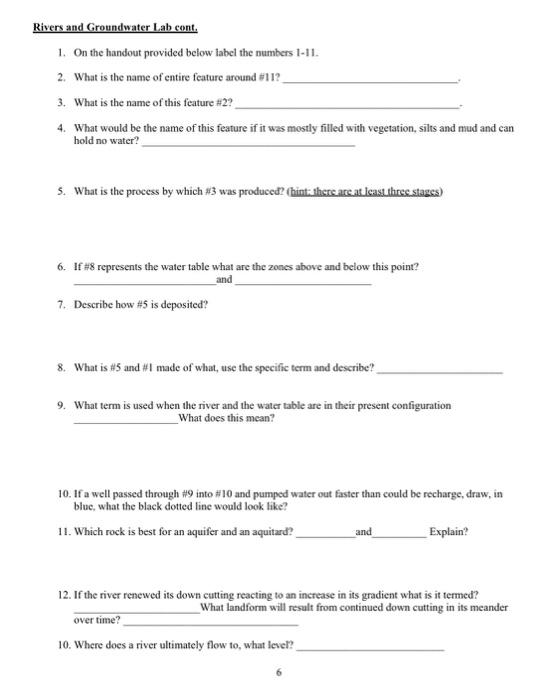 Solved Rivers and Groundwater Lab cont. 1. On the handout | Chegg.com