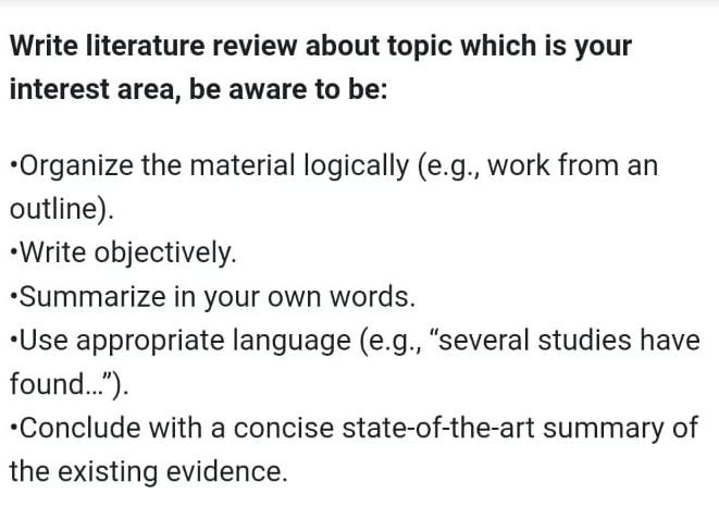 Solved Write literature review about topic which is your | Chegg.com