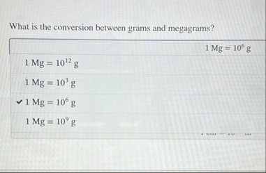 Solved What is the conversion between grams and | Chegg.com