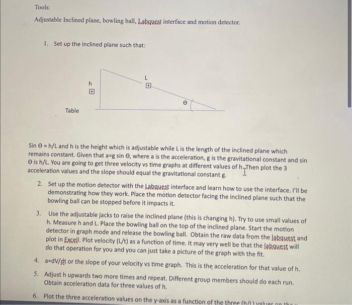 Adjustable Inclined plane, bowling ball, Labguest
