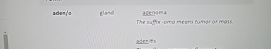 aden ?oglandadenomaThe suffix-oma means tumor or | Chegg.com