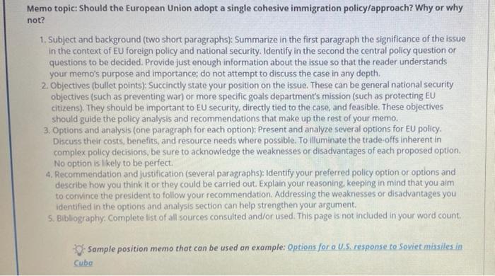 Memo topic: Should the European Union adopt a single | Chegg.com