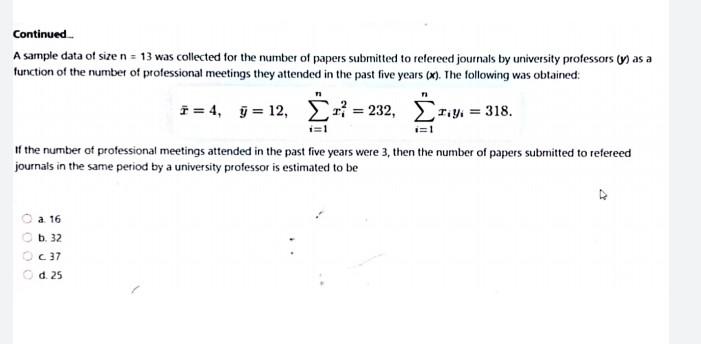 Solved Continued A sample data of size n = 13 was collected | Chegg.com