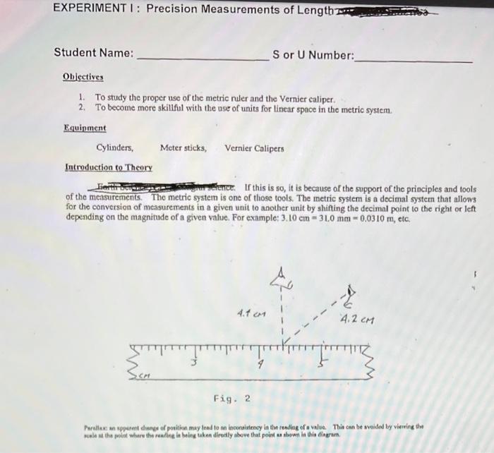 Solved EXPERIMENT 2 MEASUREMENT OF LENGTH 1. Objective A. To | Chegg.com