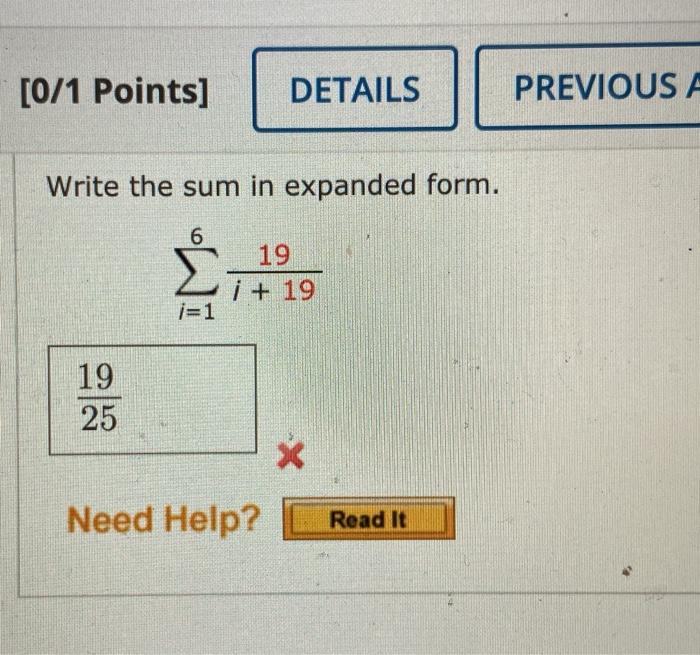 Solved [0/1 Points] DETAILS PREVIOUS A Write the sum in | Chegg.com