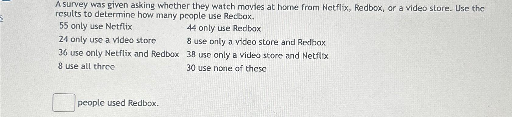 Solved A survey was given asking whether they watch movies | Chegg.com