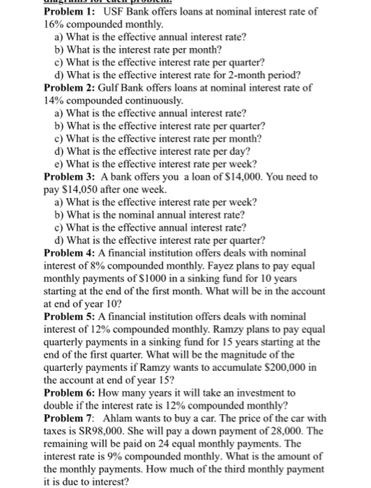 Solved Problem 1: USF Bank offers loans at nominal interest | Chegg.com