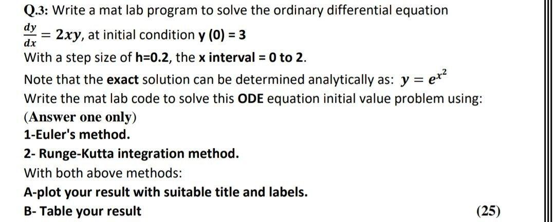 Solved dx Q.3: Write a mat lab program to solve the ordinary | Chegg.com