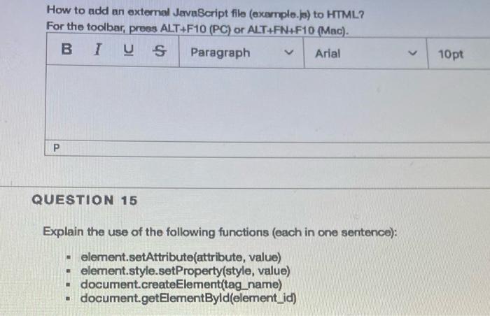 Solved How to add an external JavaScript file (exemple.js) | Chegg.com