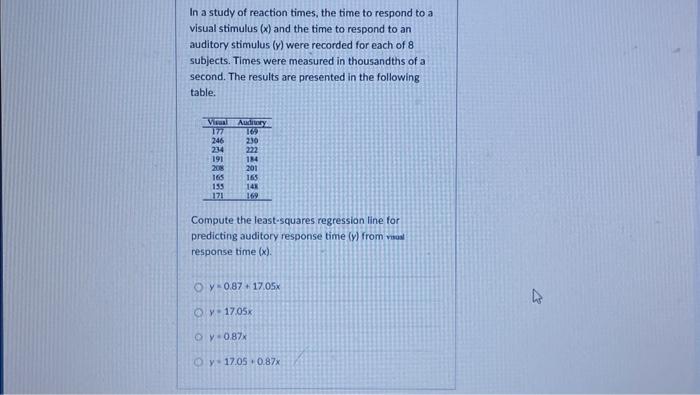 Solved In a study of reaction times, the time to respond to | Chegg.com