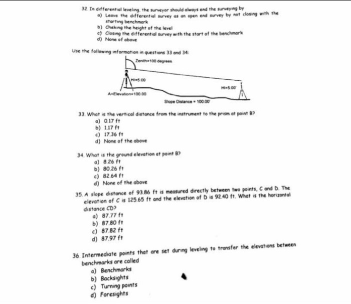 Solved 32. In differential leveling the surveyor should