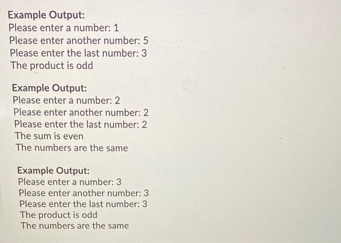 Solved Write A Python Program To Take In 3 Numbers From The | Chegg.com