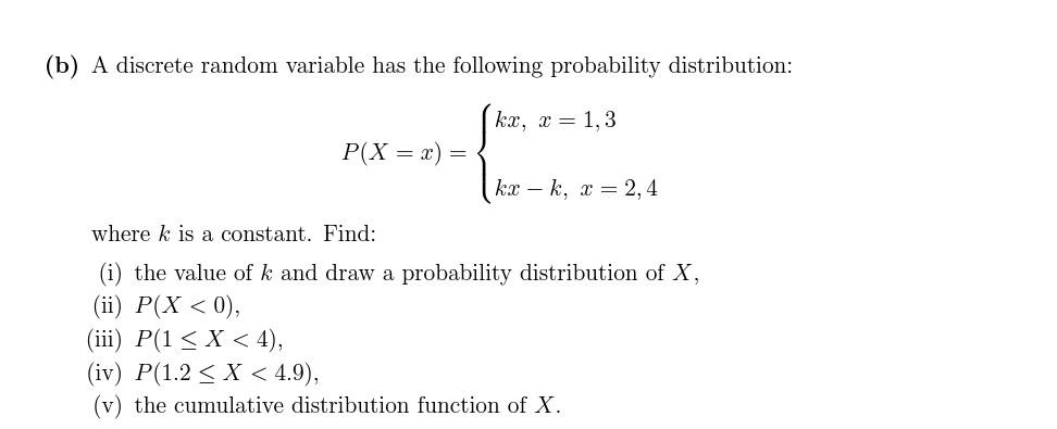 Solved (b) A Discrete Random Variable Has The Following | Chegg.com