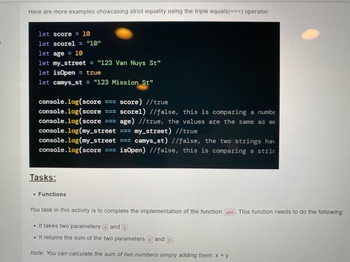 Solved Here are more examples showcasing strict equality | Chegg.com