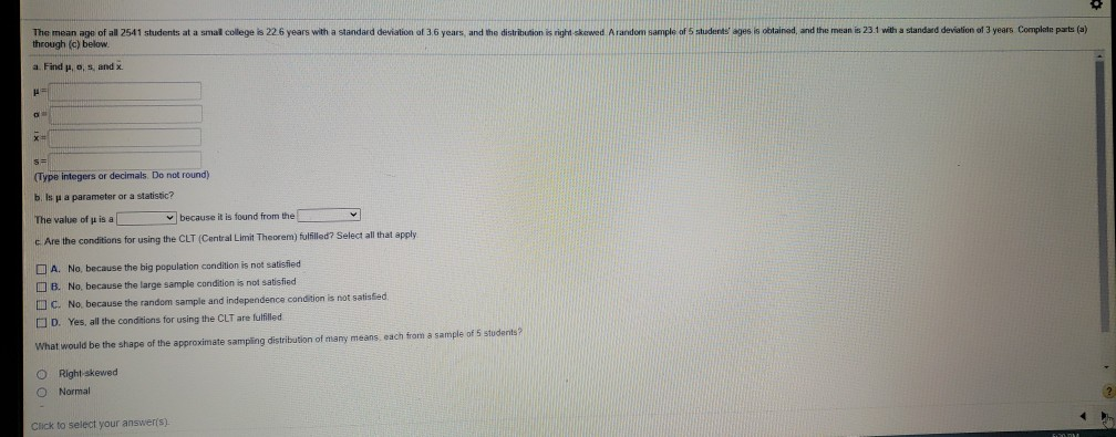 Solved The mean age of all 2541 students at a small college | Chegg.com