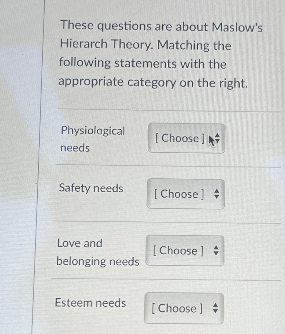 Solved These questions are about Maslow's Hierarch Theory. | Chegg.com