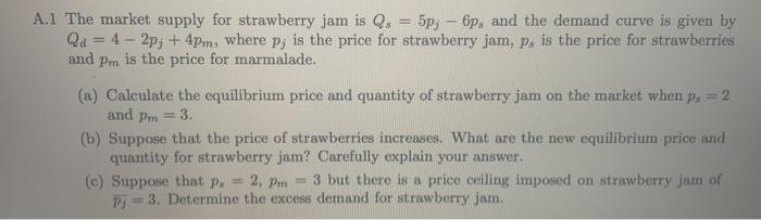 Solved A 1 The Market Supply For Strawberry Jam Is Q 5 Chegg Com