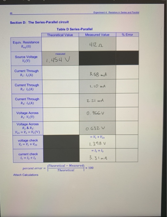 Solved 46 Experiment Resistors in Series and Para Section D