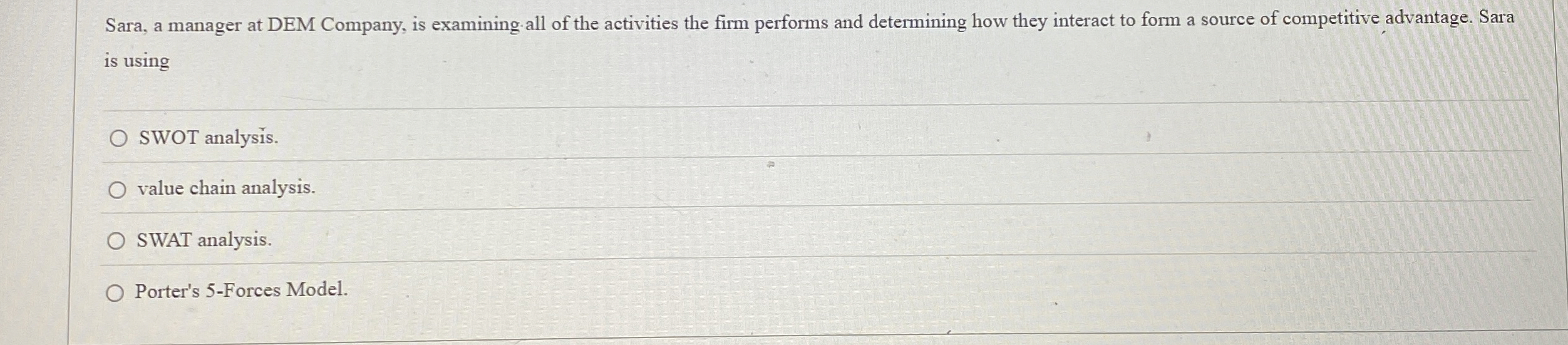 Solved SWOT analysis.value chain analysis.SWAT