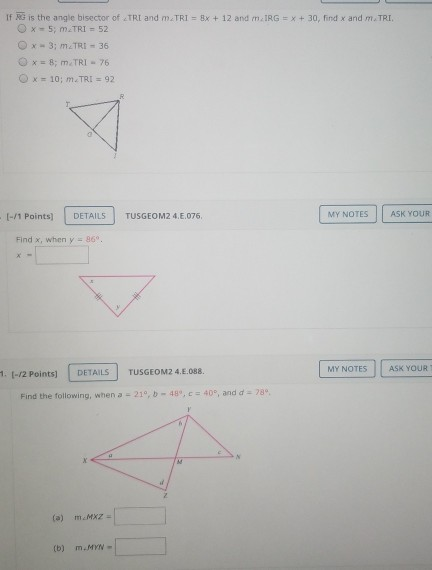 Solved If G Is The Angle Bisector Of Tri And M Tri 3x Chegg Com
