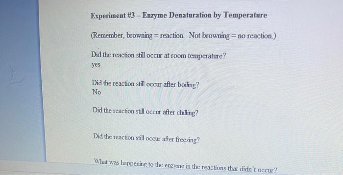 heat denaturation of enzymes experiment