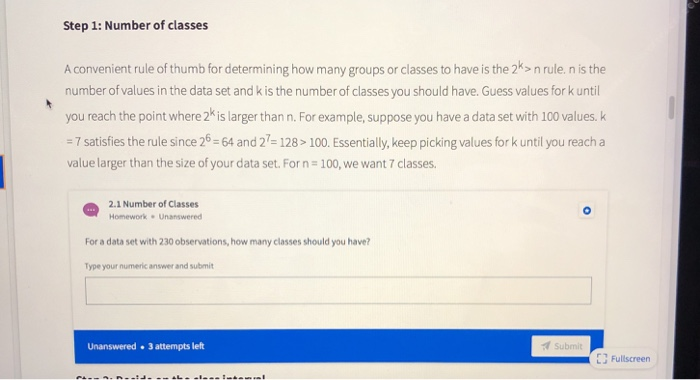 Solved Step 1: Number of classes A convenient rule of thumb | Chegg.com