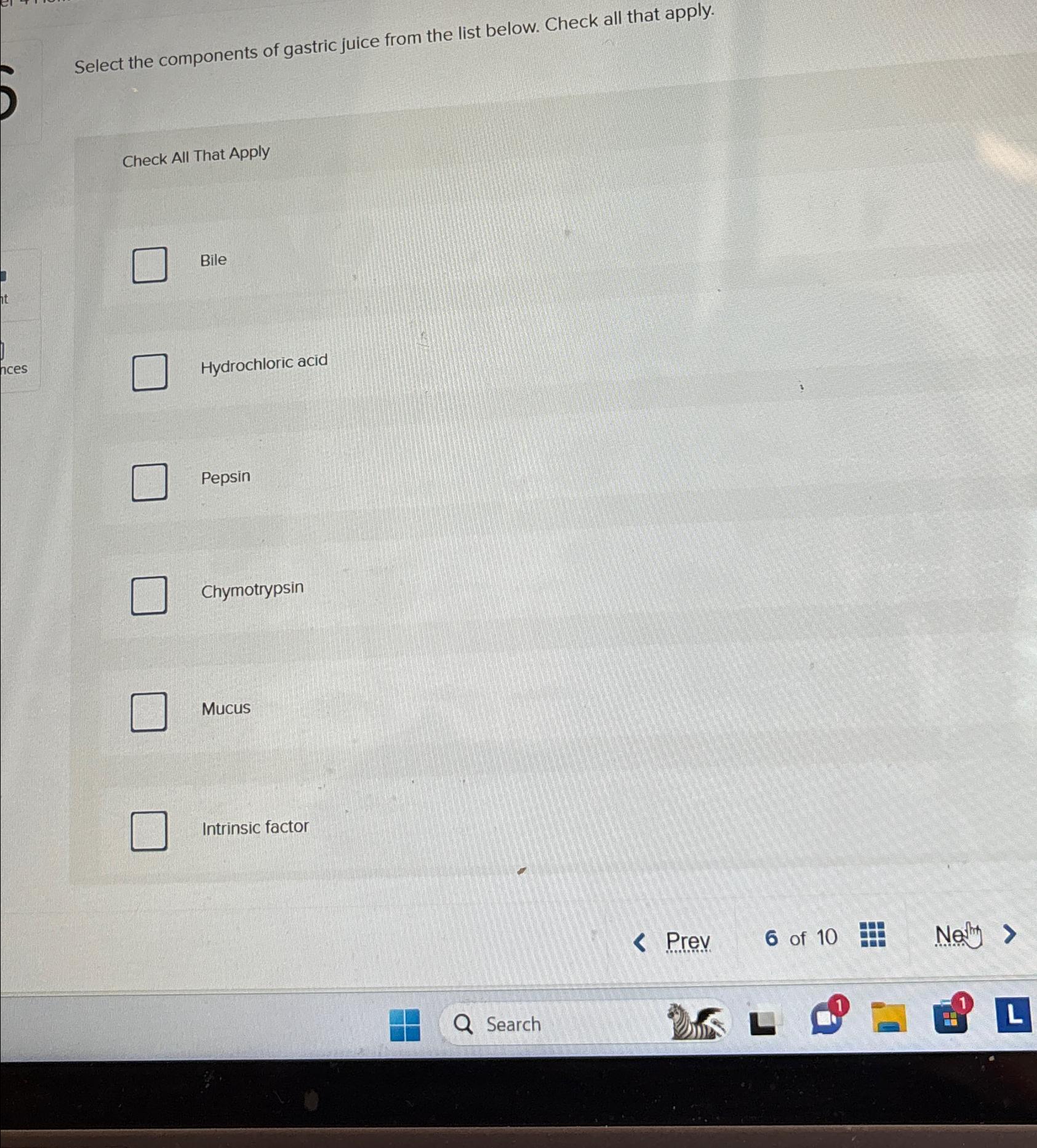 Solved Select the components of gastric juice from the list