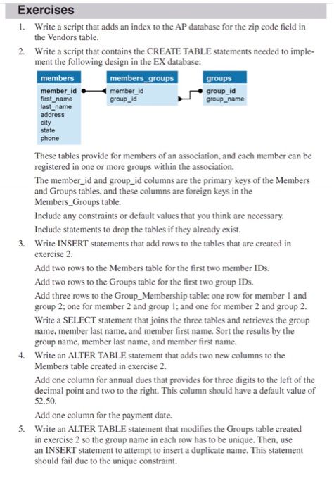 Solved Exercises 1. Write a script that adds an index to the | Chegg.com