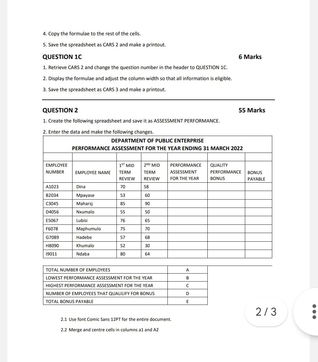 1. Create the following spreadsheet and save it as Chegg