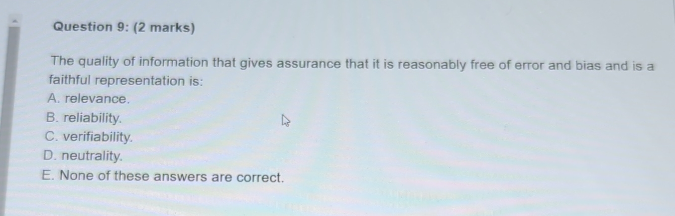 Solved Question 9: (2 ﻿marks)The quality of information that 