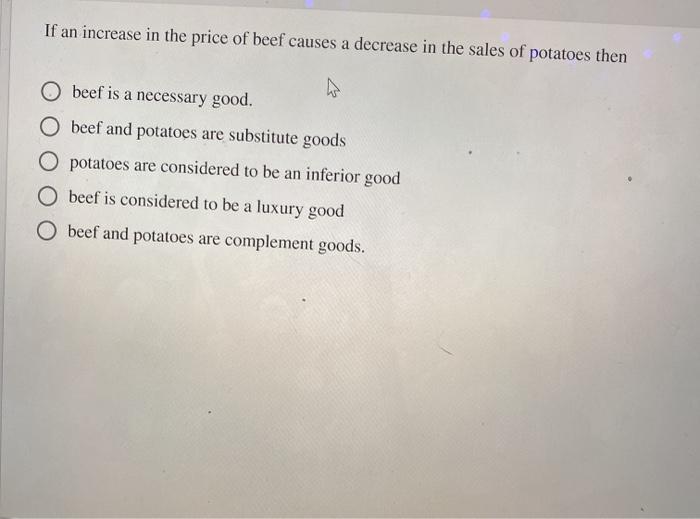 Solved If an increase in the price of beef causes a decrease | Chegg.com