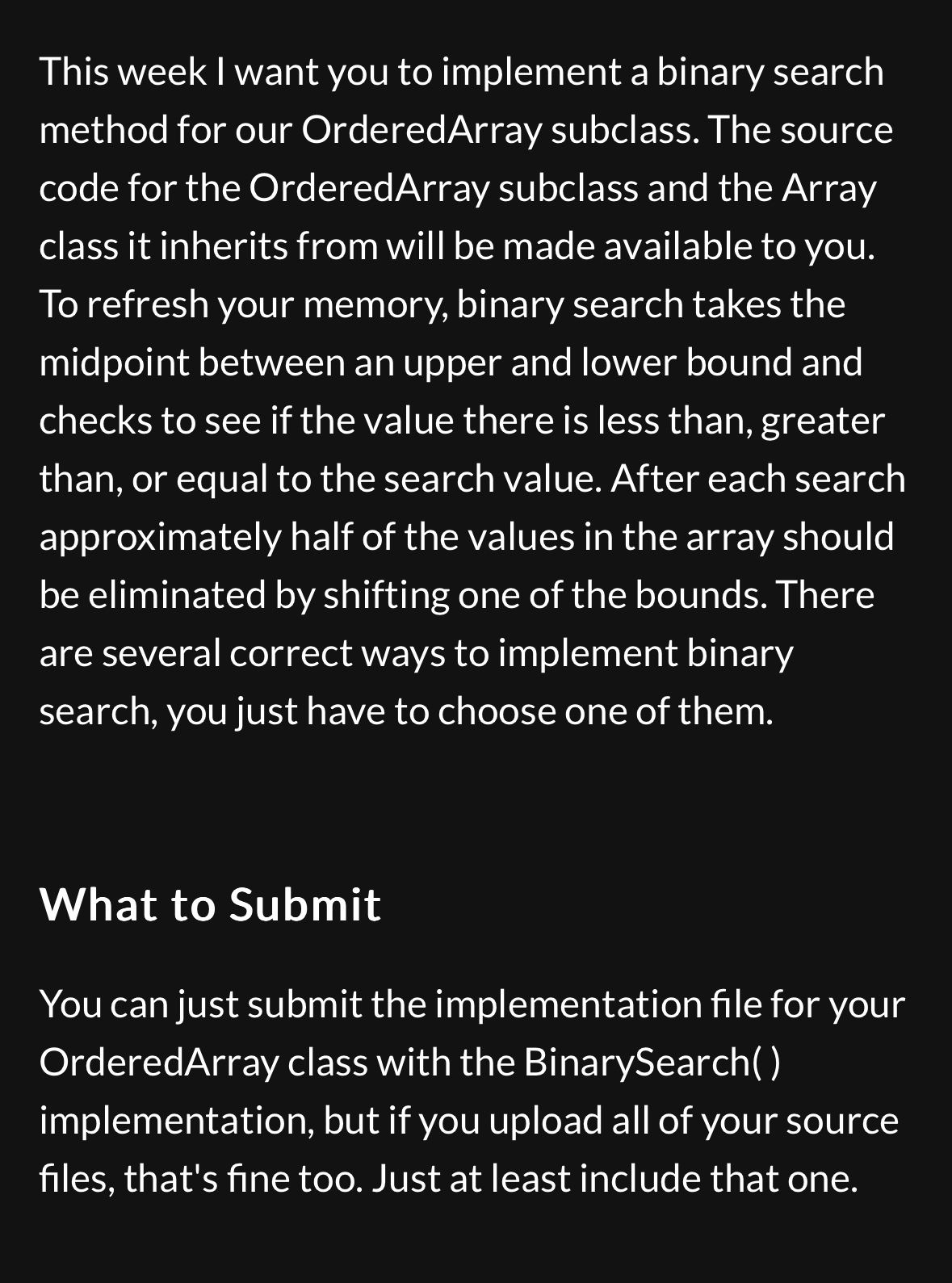 Solved This Week I Want You To Implement A Binary Search | Chegg.com