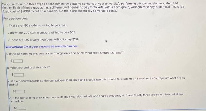 Solved Suppose there are three types of consumers who attend | Chegg.com