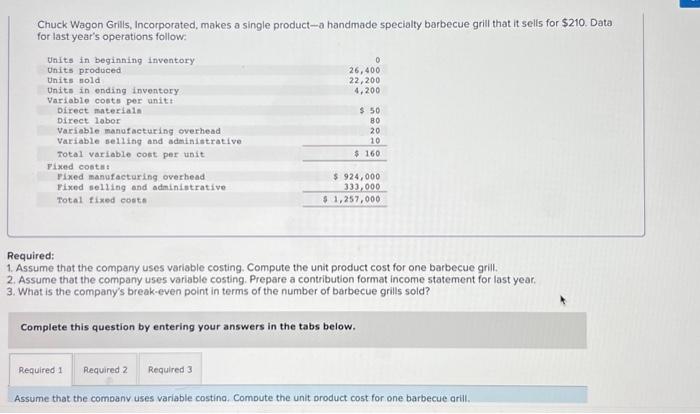 Solved Chuck Wagon Grills, Incorporated, makes a single | Chegg.com