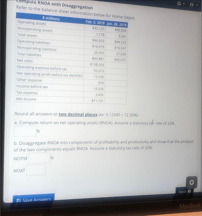 Solved Compute RNOA with Disaggregation Refer to the balance | Chegg.com
